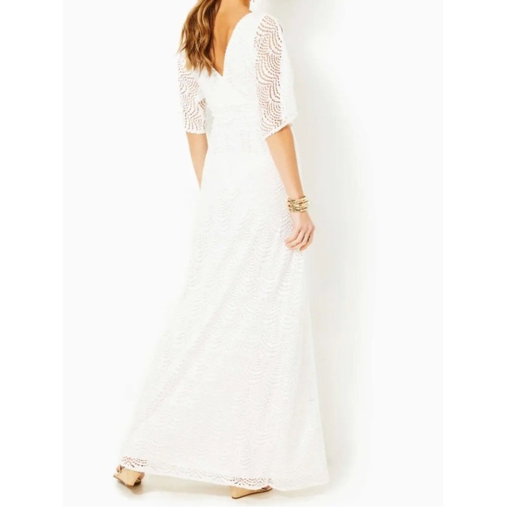 Lilly Pulitzer Parigi White Scalloped Lace Flutter Sleeve Maxi Dress Small - Picture 9 of 16